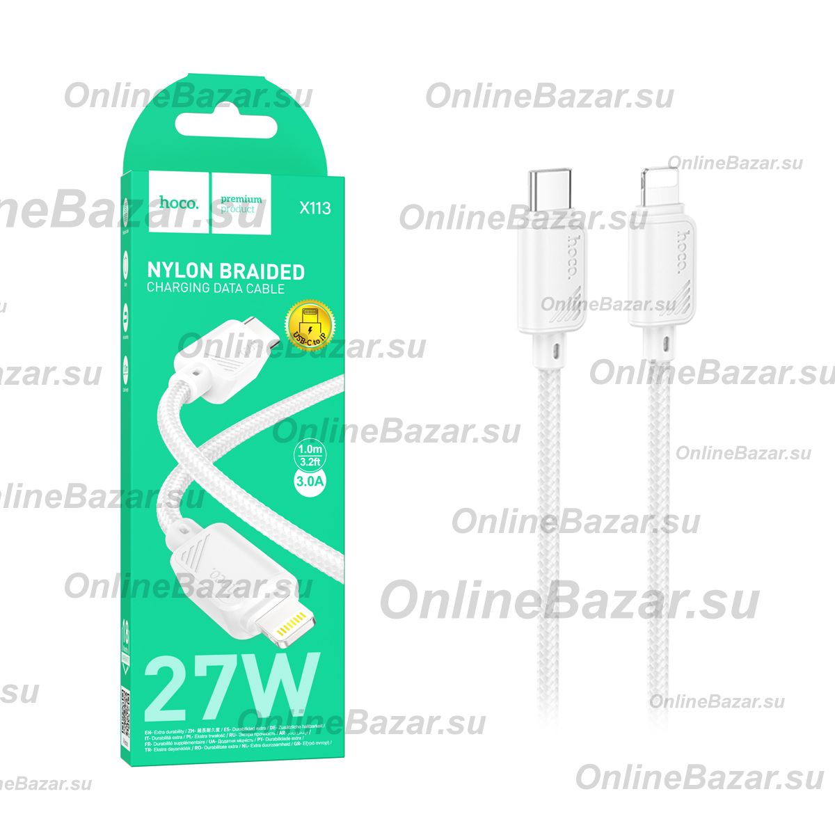 Кабель USB-C Apple Lightning Hoco X113 (3A/27W/PD) <белый> ― Spb.OnlineBazar.su