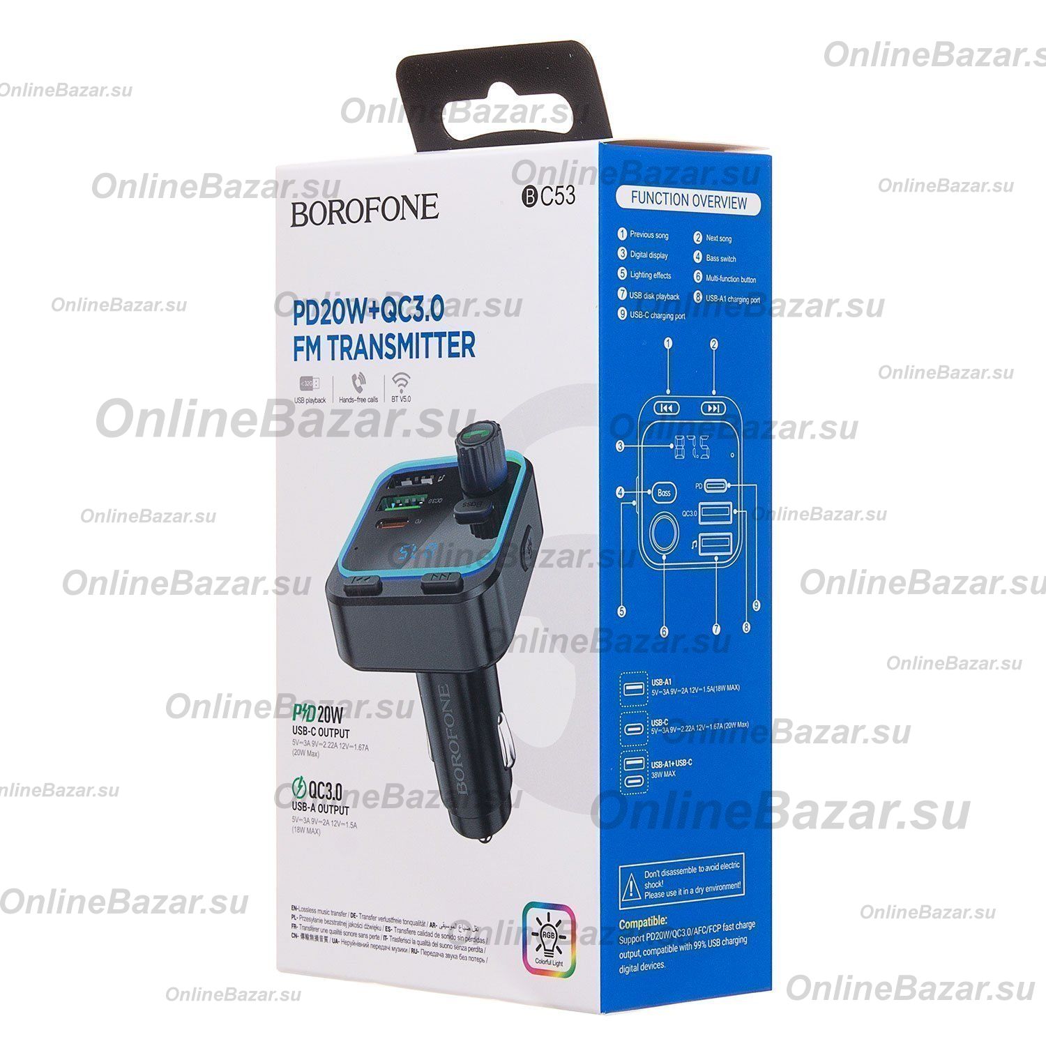 Автомобильный FM модулятор (трансмиттер) Borofone BC53 (20W/PD/QC3.0) <черный> ― Spb.OnlineBazar.su