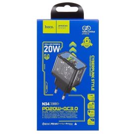 Сетевое зарядное устройство USB-C Hoco N34 (3A/20W/QC3.0 USB/Type-C) <черный3>