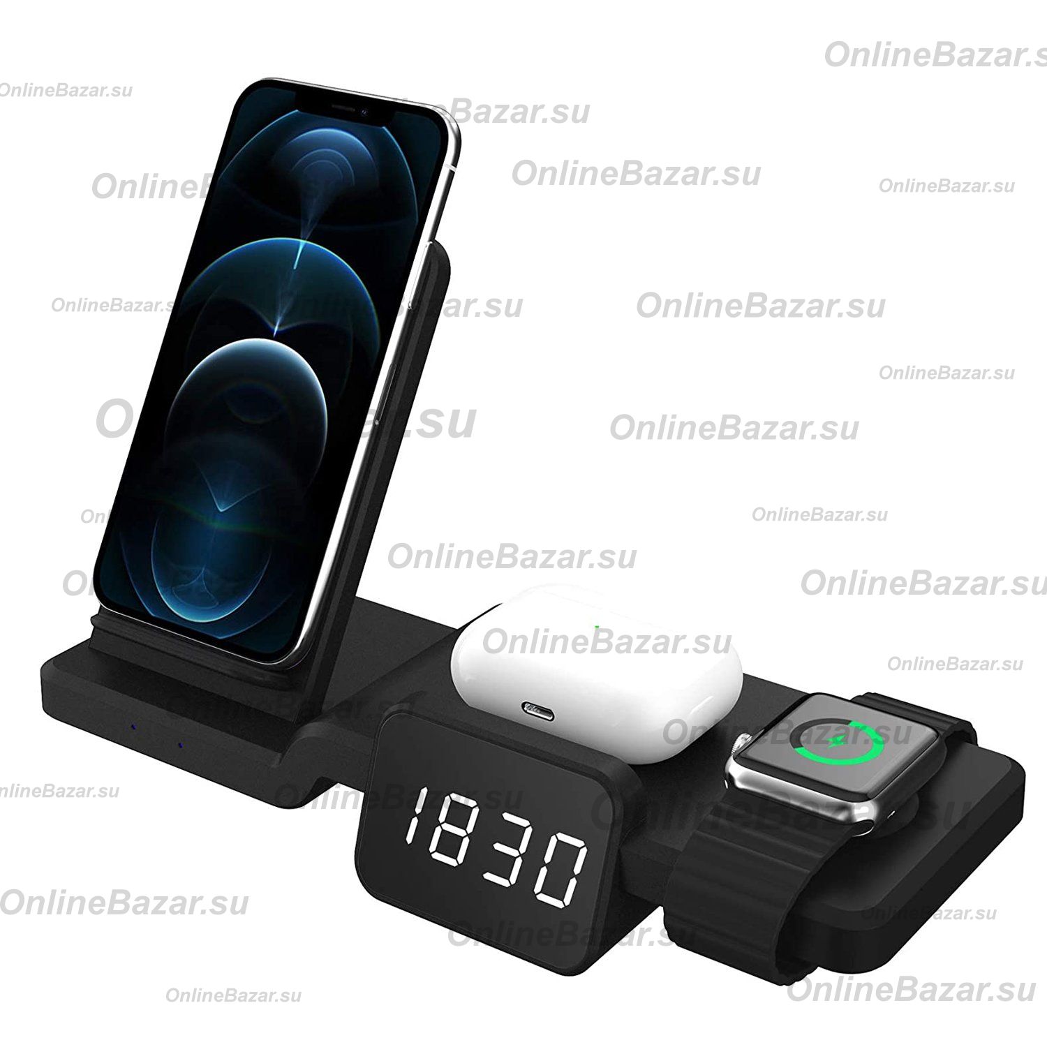 Беспроводное зарядное устройство WC07 (смартфон + наушники + часы) 15W <черный> ― Spb.OnlineBazar.su