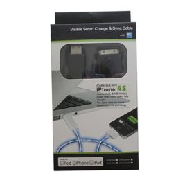 Кабель USB Apple iPhone 2/3/4 плоский светящийся <черно-зеленый>