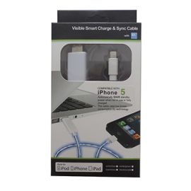 Кабель USB Apple iPhone Lightning плоский светящийся <бело-фиолетовый>