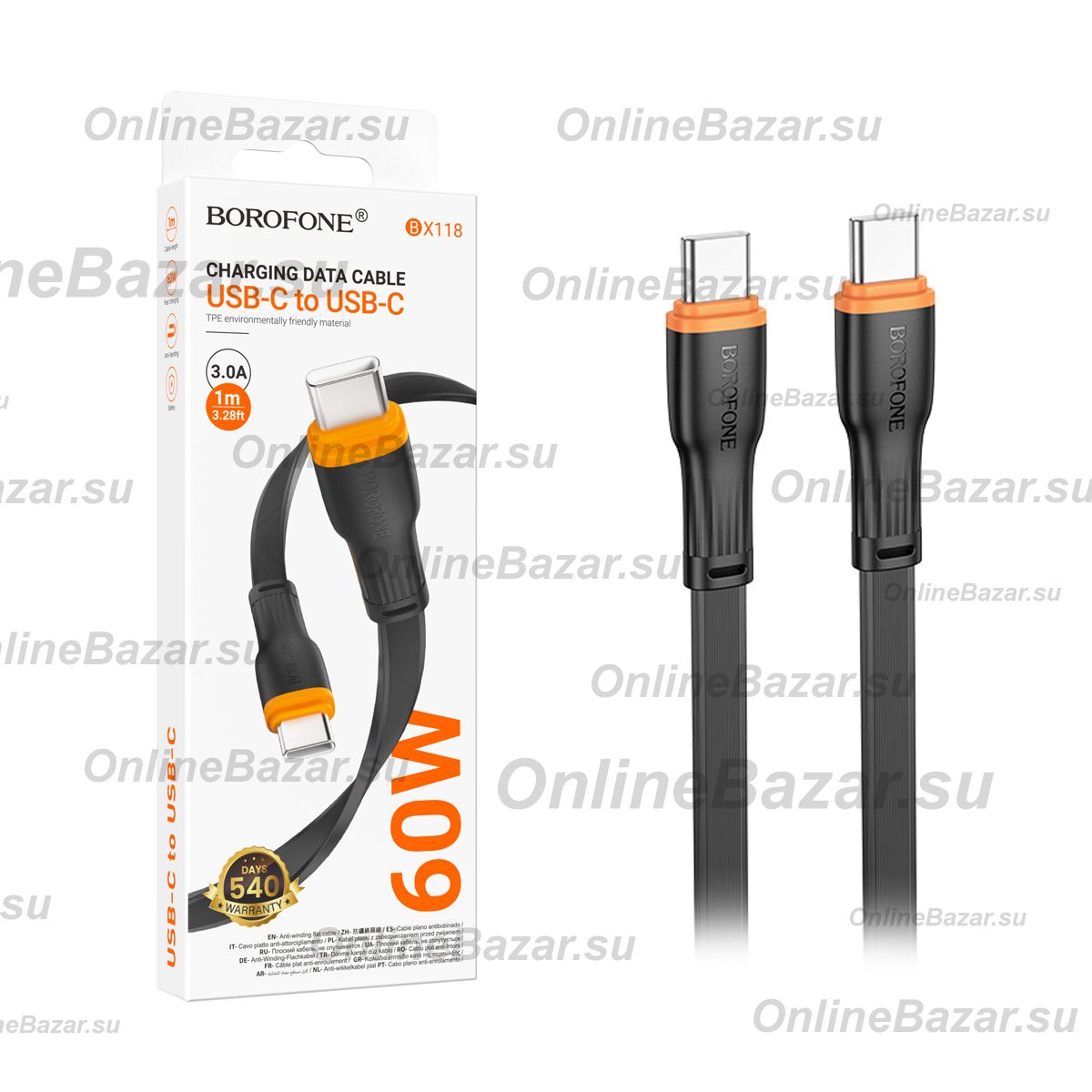 Кабель USB-C Type-C Borofone BX118 (3A/60W) <черный> ― Spb.OnlineBazar.su
