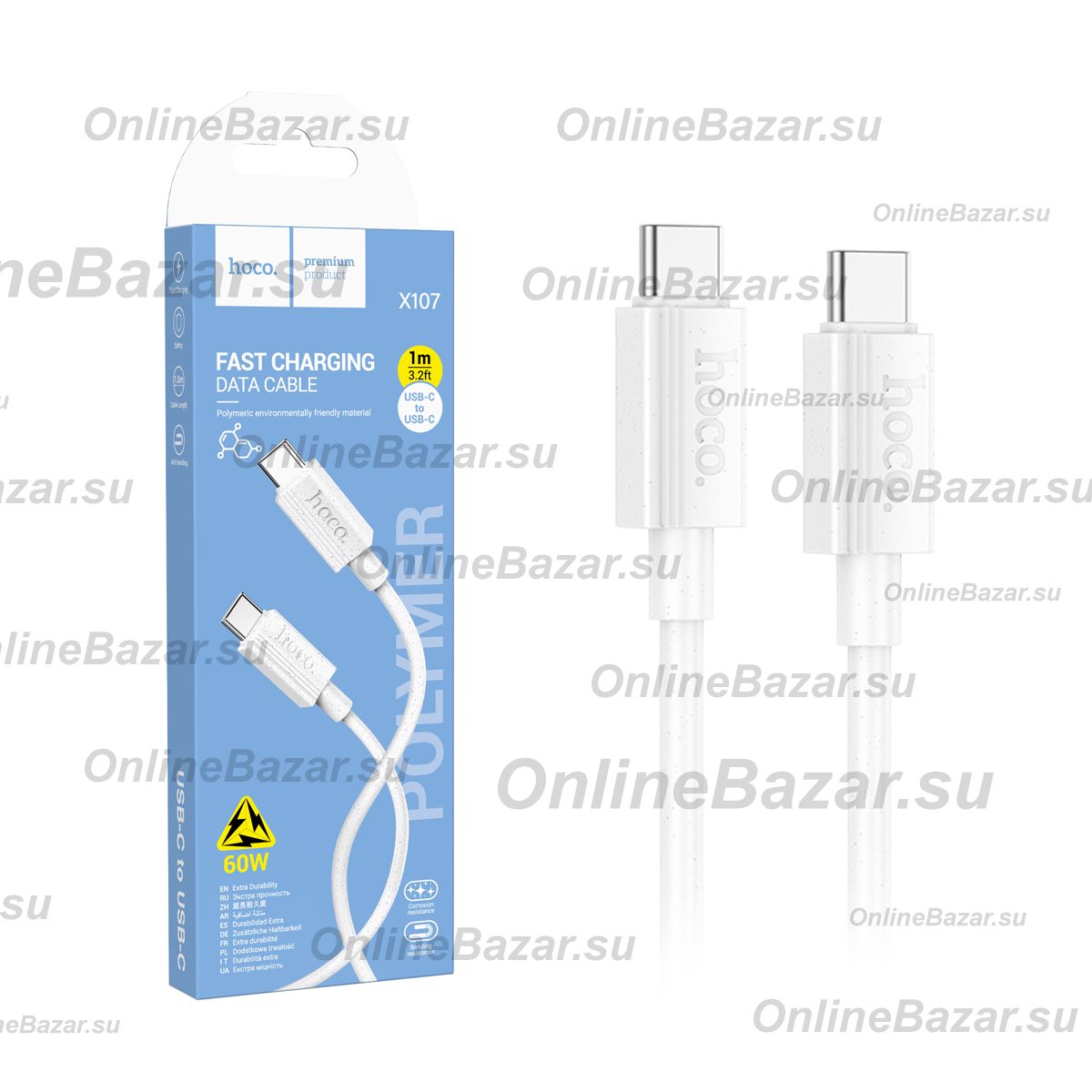 Кабель USB-C Type-C Hoco X107 (1 метр) <белый> ― Spb.OnlineBazar.su