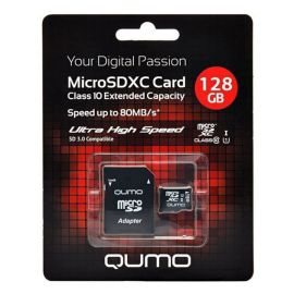 Карта памяти MicroSDXC 3.0 128 Gb CL10 UHS-I Qumo с адаптером 