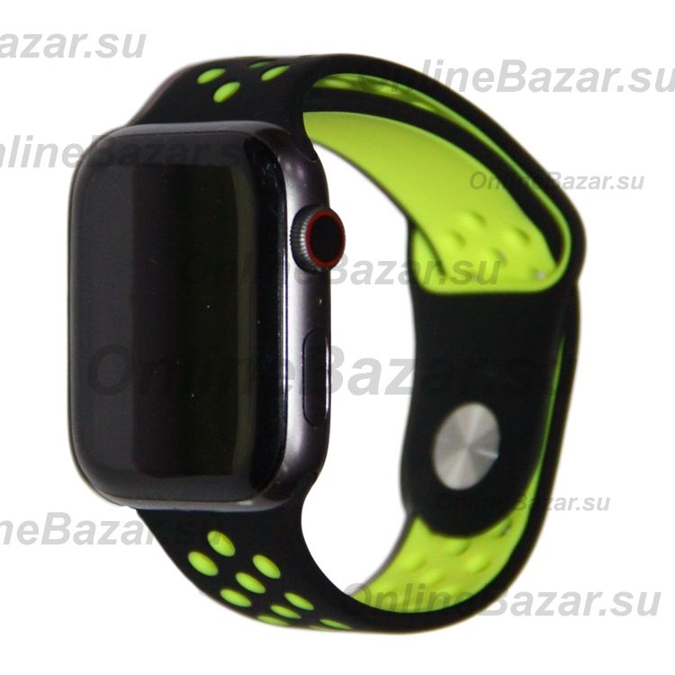 Ремешки для Apple Watch Series 1 (38 mm) Sport Band силиконовый перфорированный (размер L) <черно-салатовый> ― Spb.OnlineBazar.su