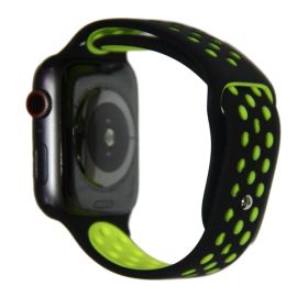 Ремешки для Apple Watch Series 1 (38 mm) Sport Band силиконовый перфорированный (размер L) <черно-салатовый>