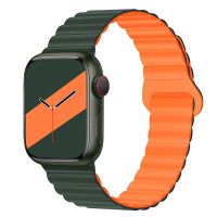 Ремешок для Apple Watch 42/44/45/49 mm силиконовый на магните №3 <зелено-оранжевый> ― Spb.OnlineBazar.su