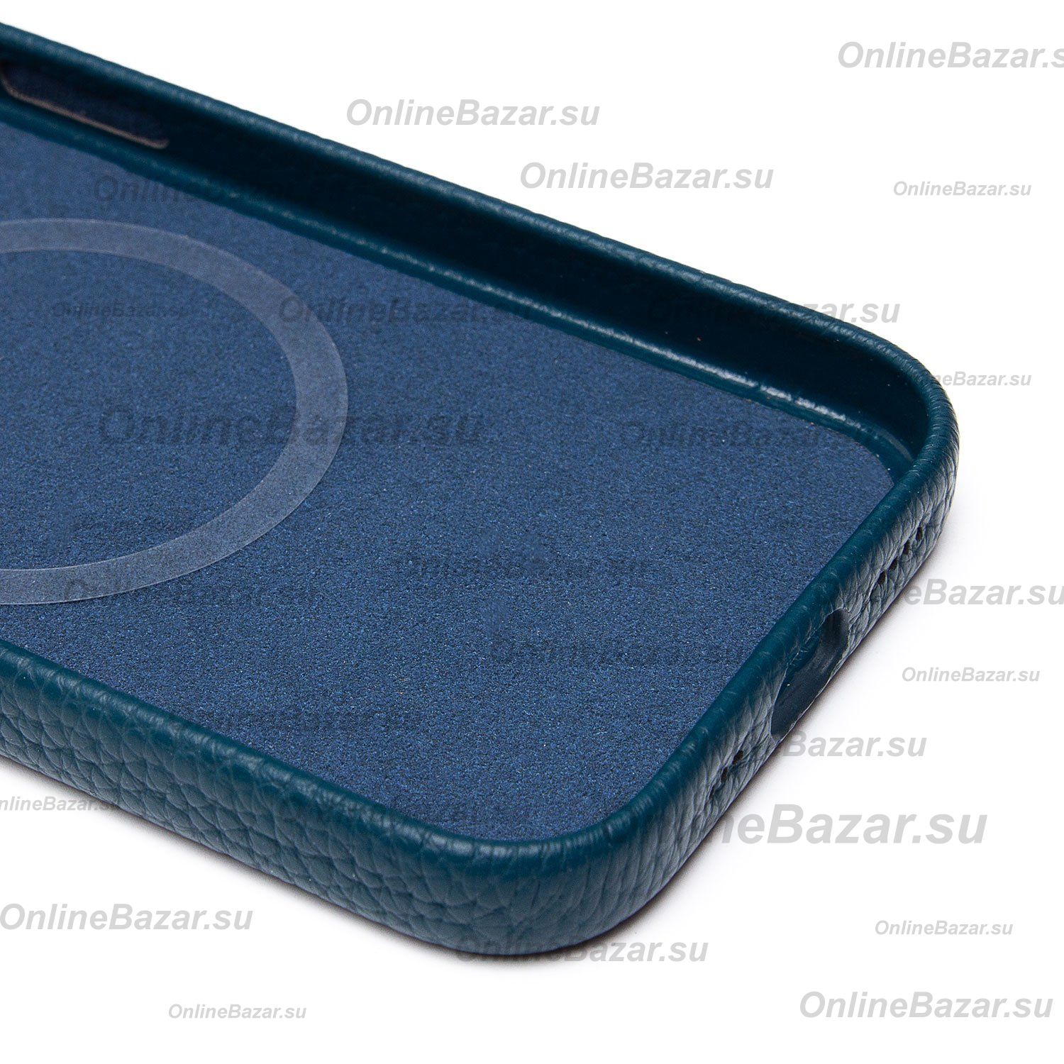 Чехол для Apple iPhone 15 натуральная кожа зернистая MagSafe <темно-синий> ― Spb.OnlineBazar.su
