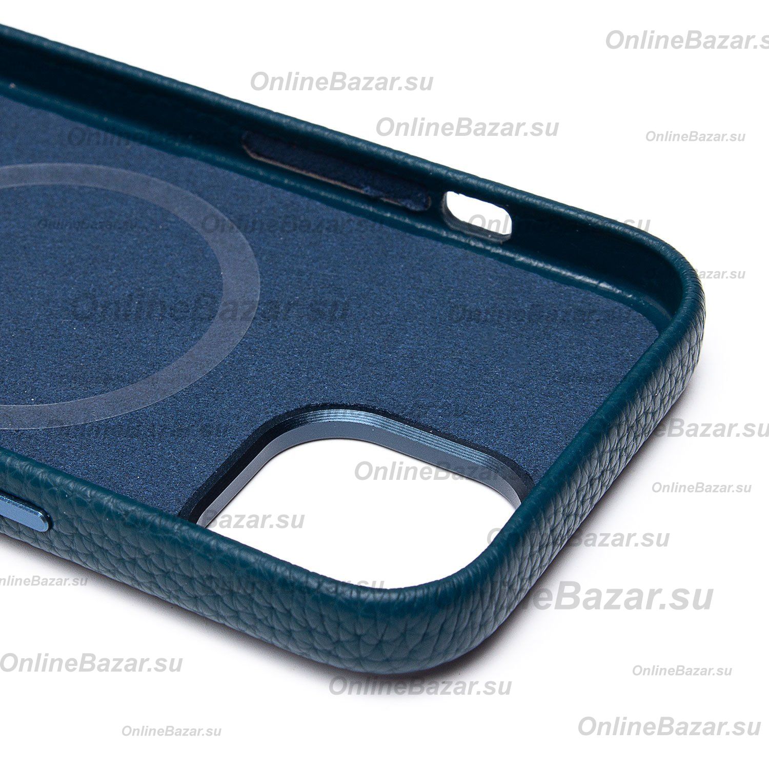 Чехол для Apple iPhone 15 натуральная кожа зернистая MagSafe <темно-синий> ― Spb.OnlineBazar.su