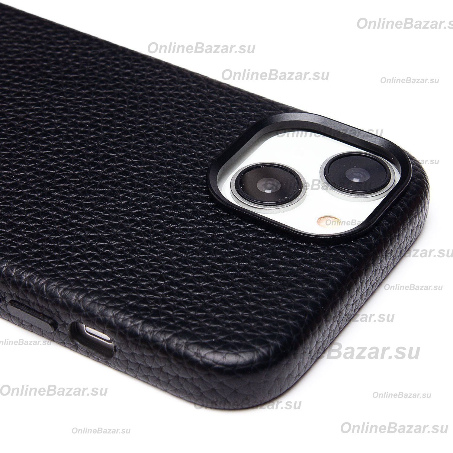 Чехол для Apple iPhone 15 натуральная кожа зернистая MagSafe <черный> ― Spb.OnlineBazar.su
