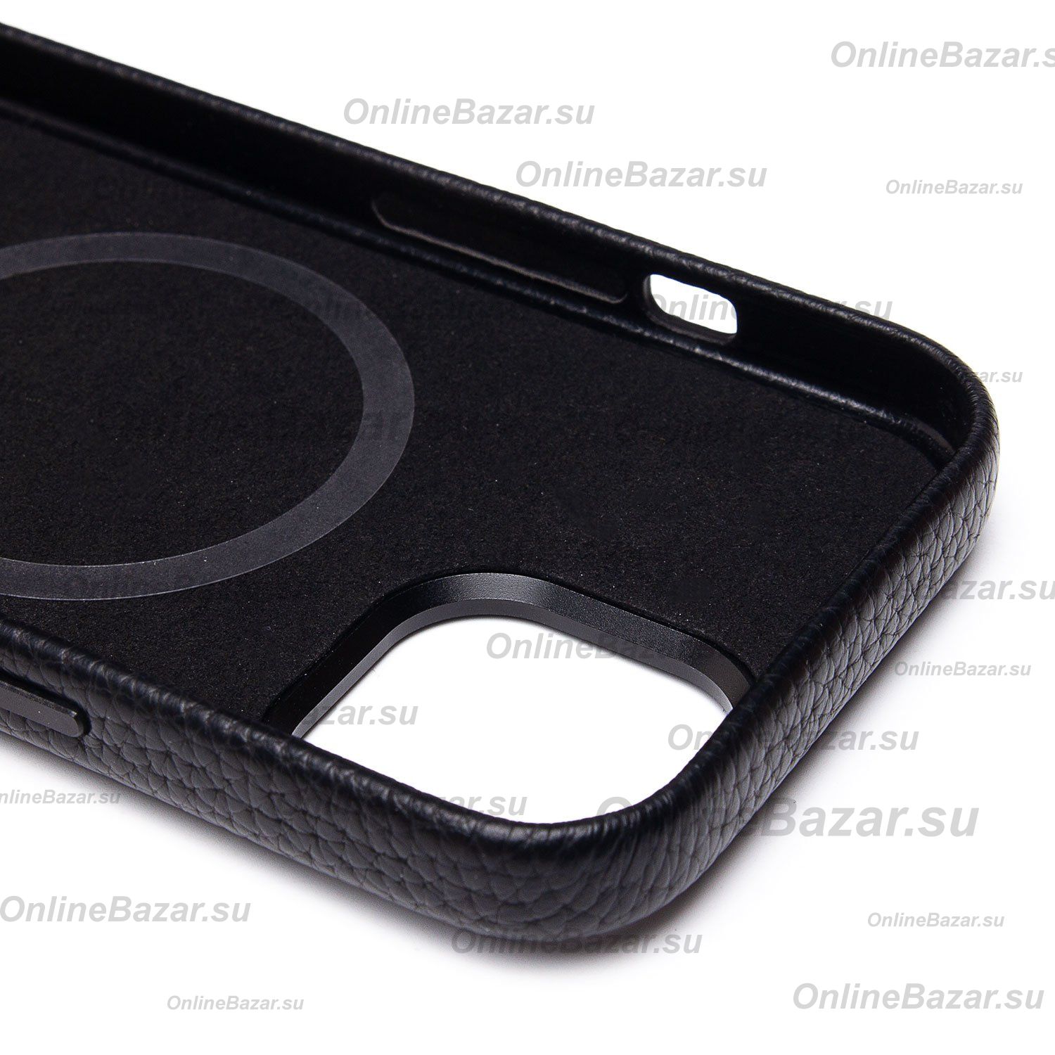 Чехол для Apple iPhone 15 натуральная кожа зернистая MagSafe <черный> ― Spb.OnlineBazar.su