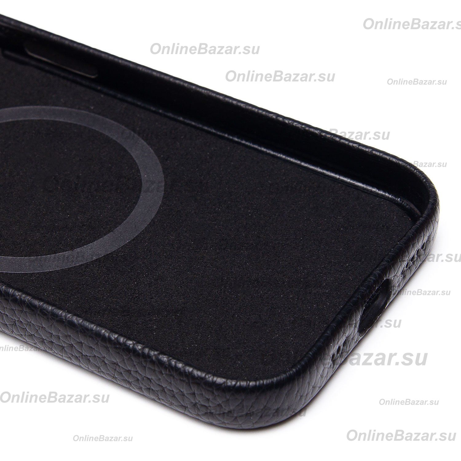 Чехол для Apple iPhone 15 натуральная кожа зернистая MagSafe <черный> ― Spb.OnlineBazar.su