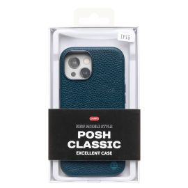 Чехол для Apple iPhone 15 натуральная кожа зернистая MagSafe <темно-синий>