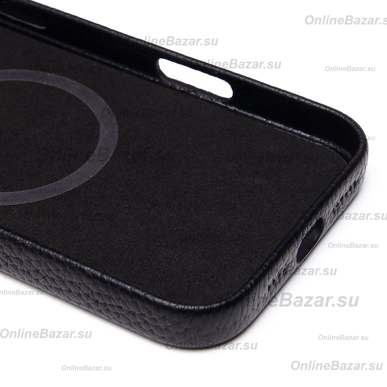 Чехол для Apple iPhone 16 Pro Max натуральная кожа зернистая MagSafe <черный> ― Spb.OnlineBazar.su