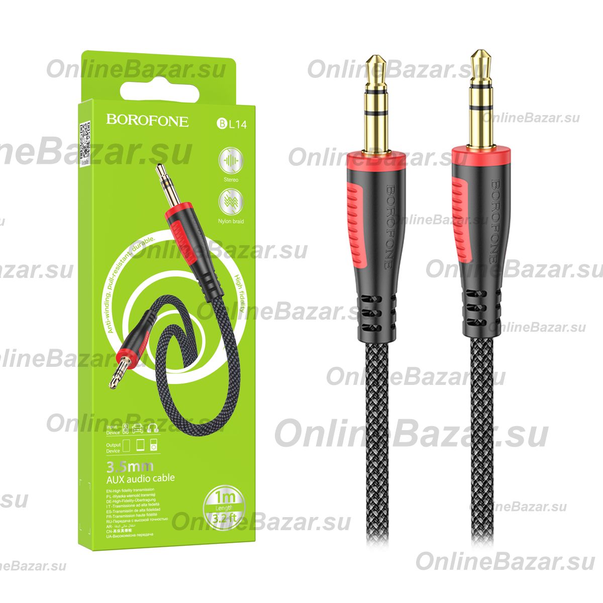 Кабель AUX 3.5 mm - 3.5 mm Borofone BL14 <черный> ― Spb.OnlineBazar.su