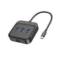 Адаптер Type-C Hoco HB35 Gigabit Ethernet (3 порта USB 3.0/RJ45/0,2 м) <черный>  ― Spb.OnlineBazar.su