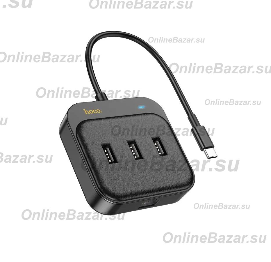 Адаптер Type-C Hoco HB35 Gigabit Ethernet (3 порта USB 3.0/RJ45/0,2 м) <черный>  ― Spb.OnlineBazar.su