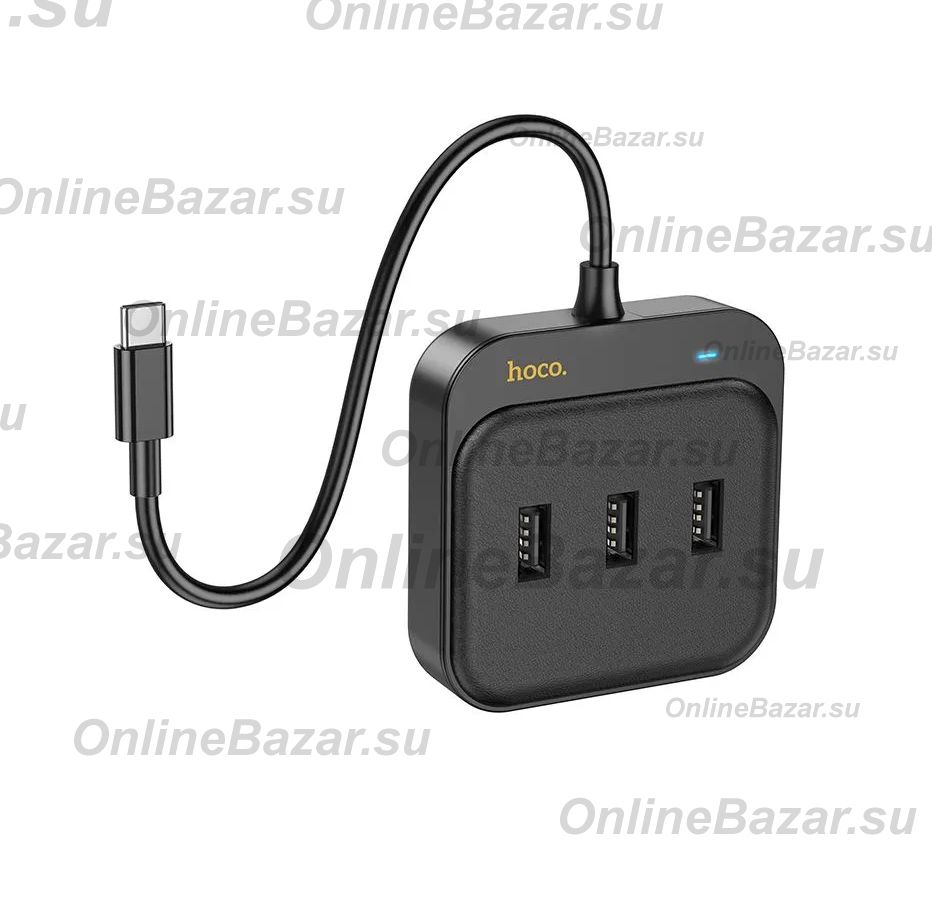 Адаптер Type-C Hoco HB35 Gigabit Ethernet (3 порта USB 3.0/RJ45/0,2 м) <черный>  ― Spb.OnlineBazar.su