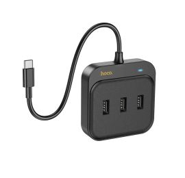 Адаптер Type-C Hoco HB35 Gigabit Ethernet (3 порта USB 3.0/RJ45/0,2 м) <черный> 