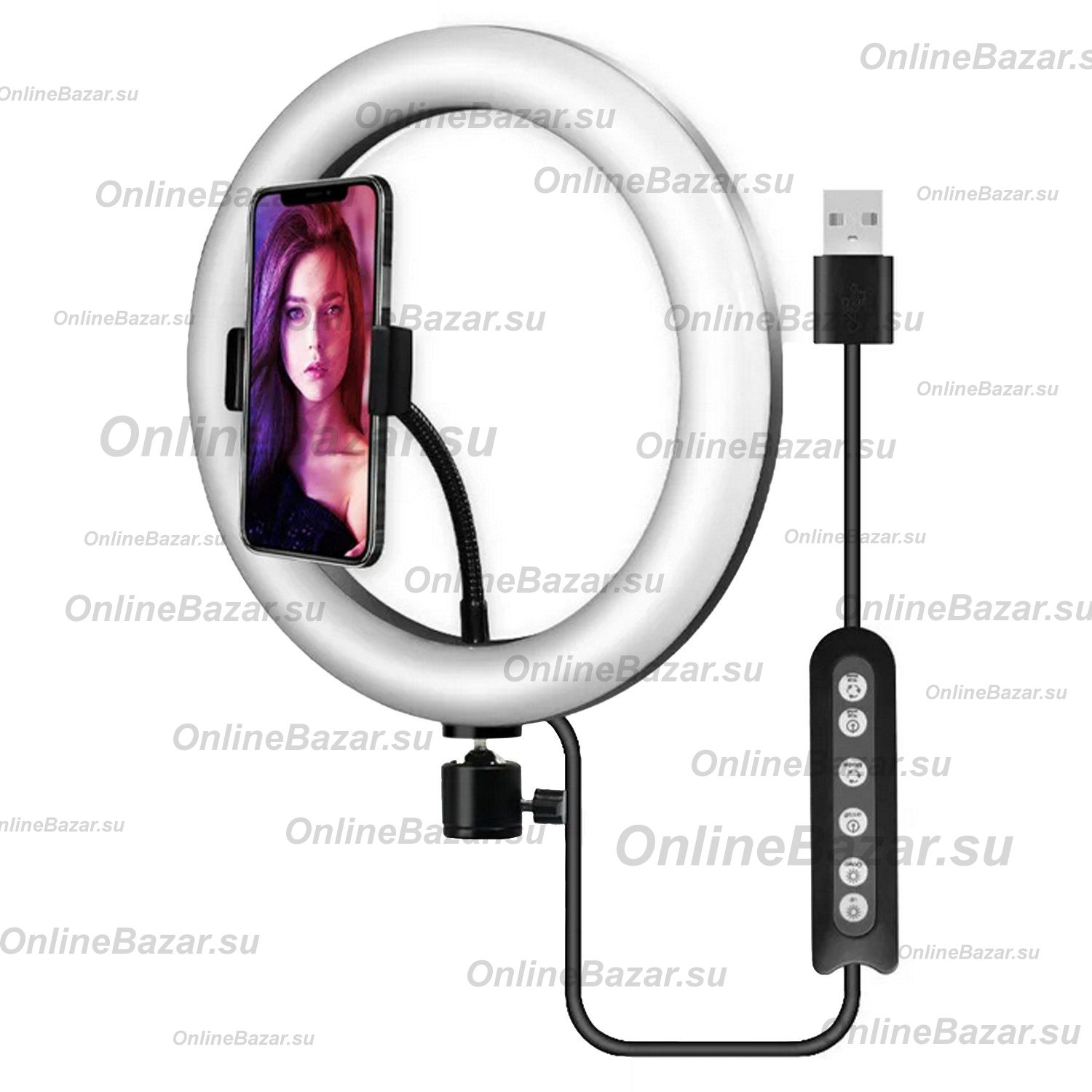 Кольцевая лампа MJ33 RGB для штатива, с держателем для телефона (33 см) ― Spb.OnlineBazar.su