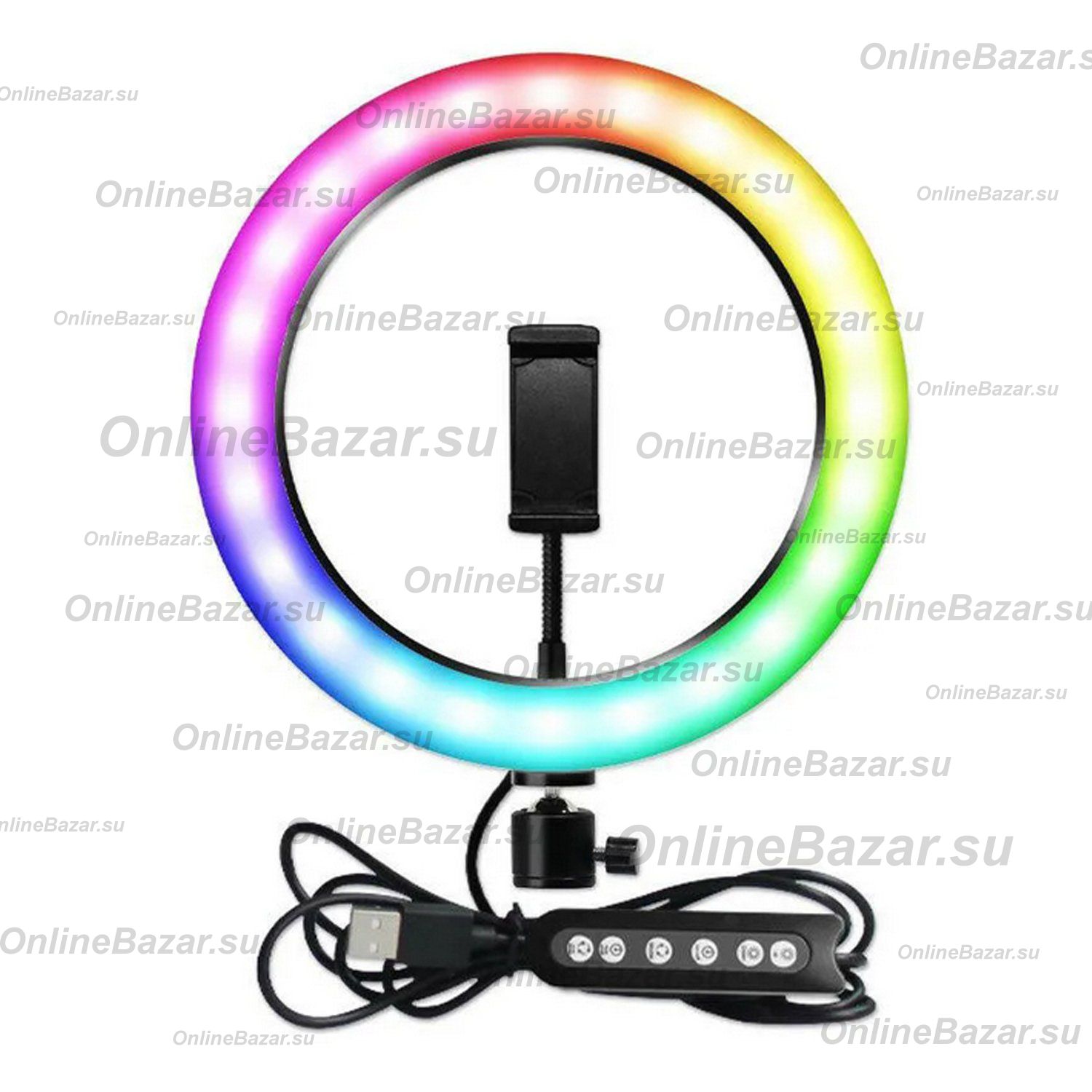 Кольцевая лампа MJ33 RGB для штатива, с держателем для телефона (33 см) ― Spb.OnlineBazar.su