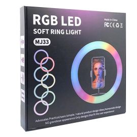 Кольцевая лампа MJ33 RGB для штатива, с держателем для телефона (33 см)