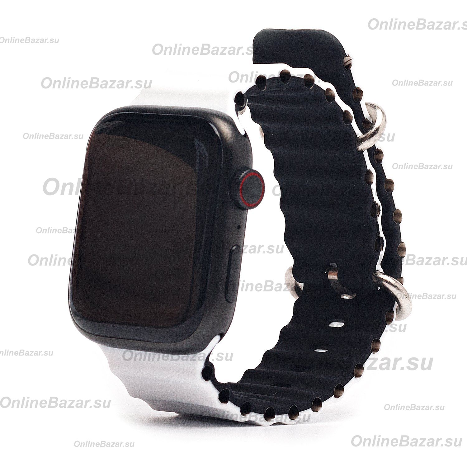 Ремешки для Apple Watch Series 8 (45 mm) Ocean Band силиконовый <бело-черный> ― Spb.OnlineBazar.su