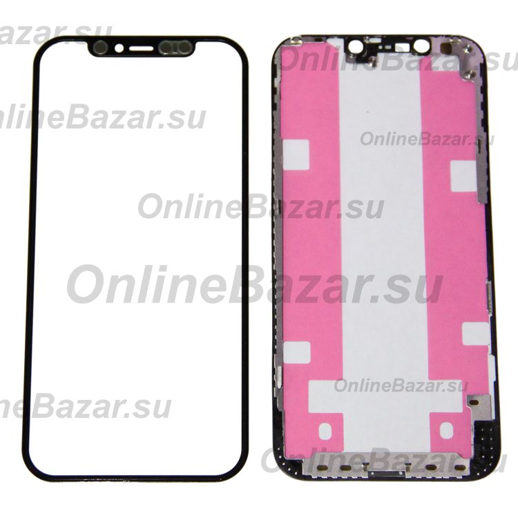 Стекло для Apple iPhone 12 в сборе с рамкой и OCA пленкой <черный> ― Spb.OnlineBazar.su